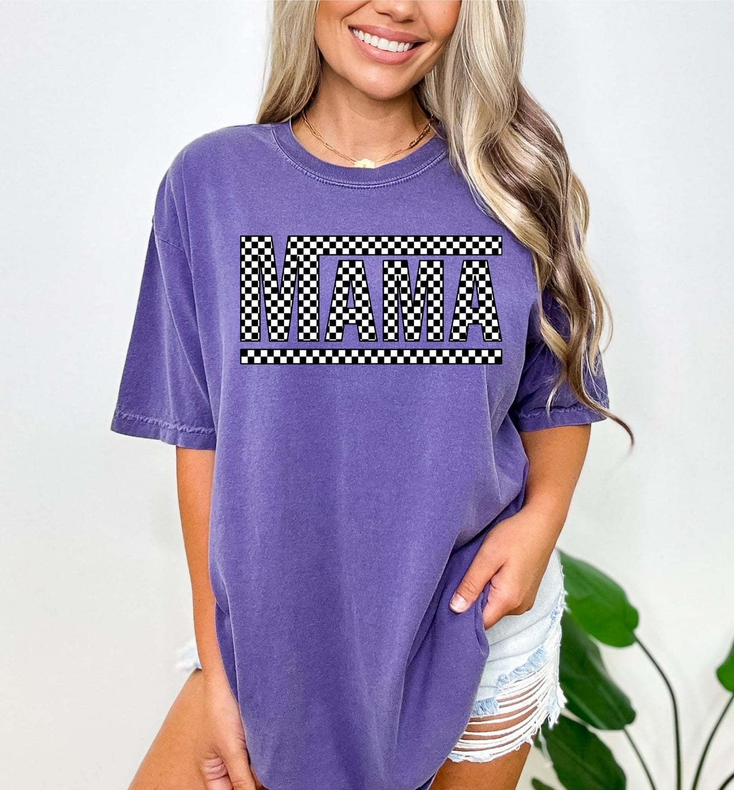 Checkered Mama Tee