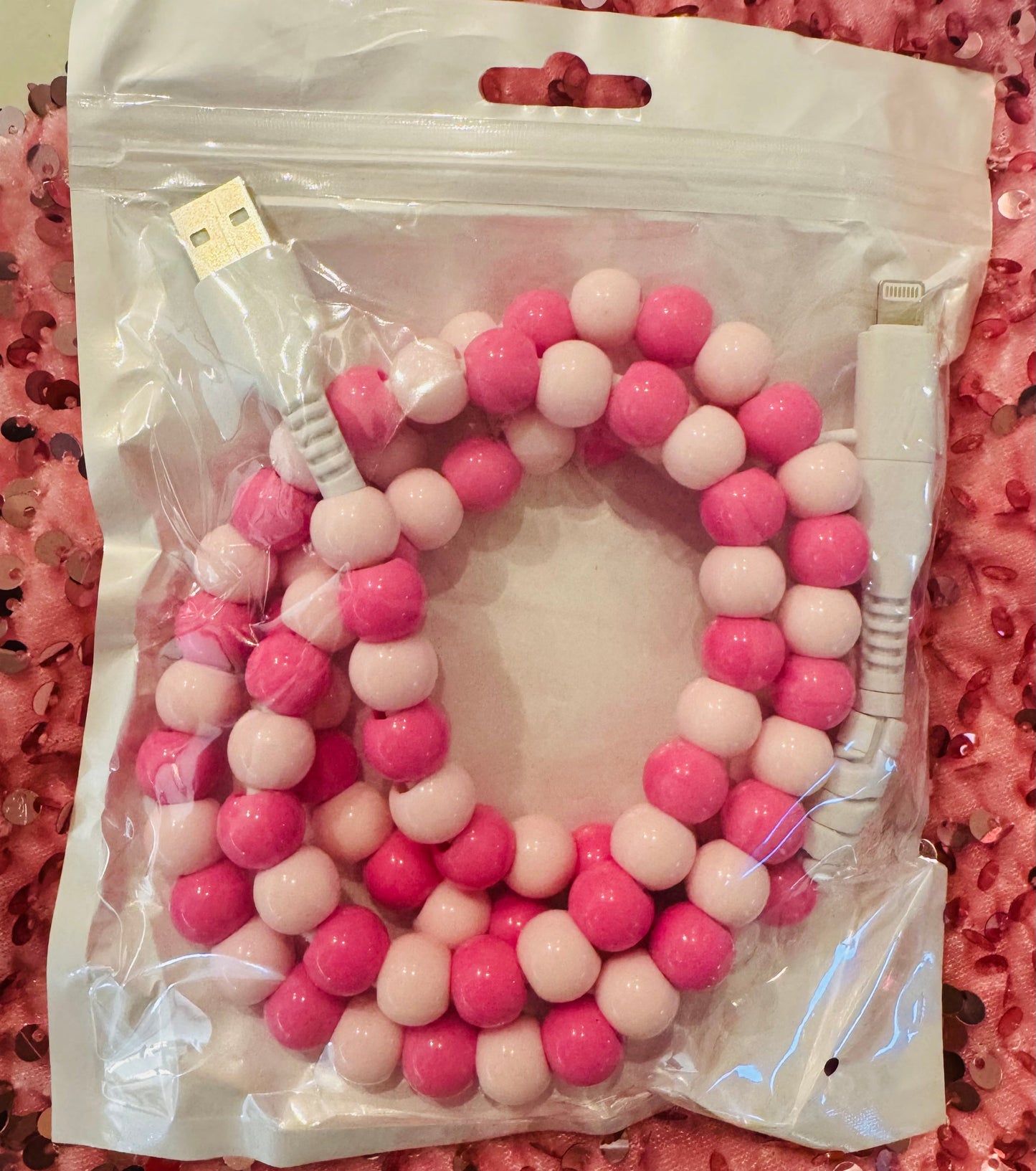 RTS Pink & Light Pink Combo Beaded Cell Phone Charger