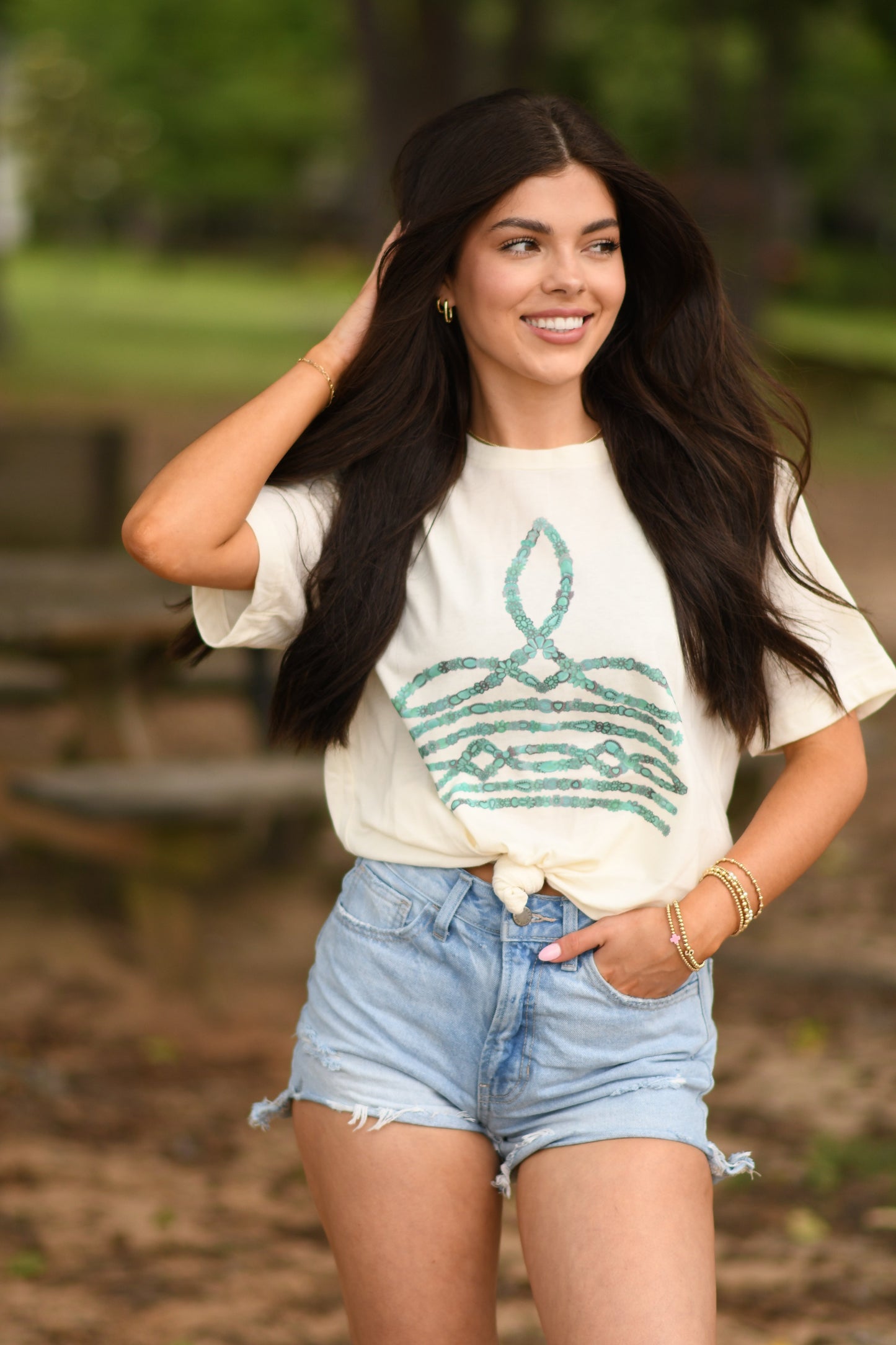 Turquoise Boot Stitch Tee